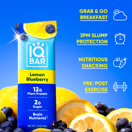 IQBAR Lemon Blueberry | Brain + Body Keto Protein Bars