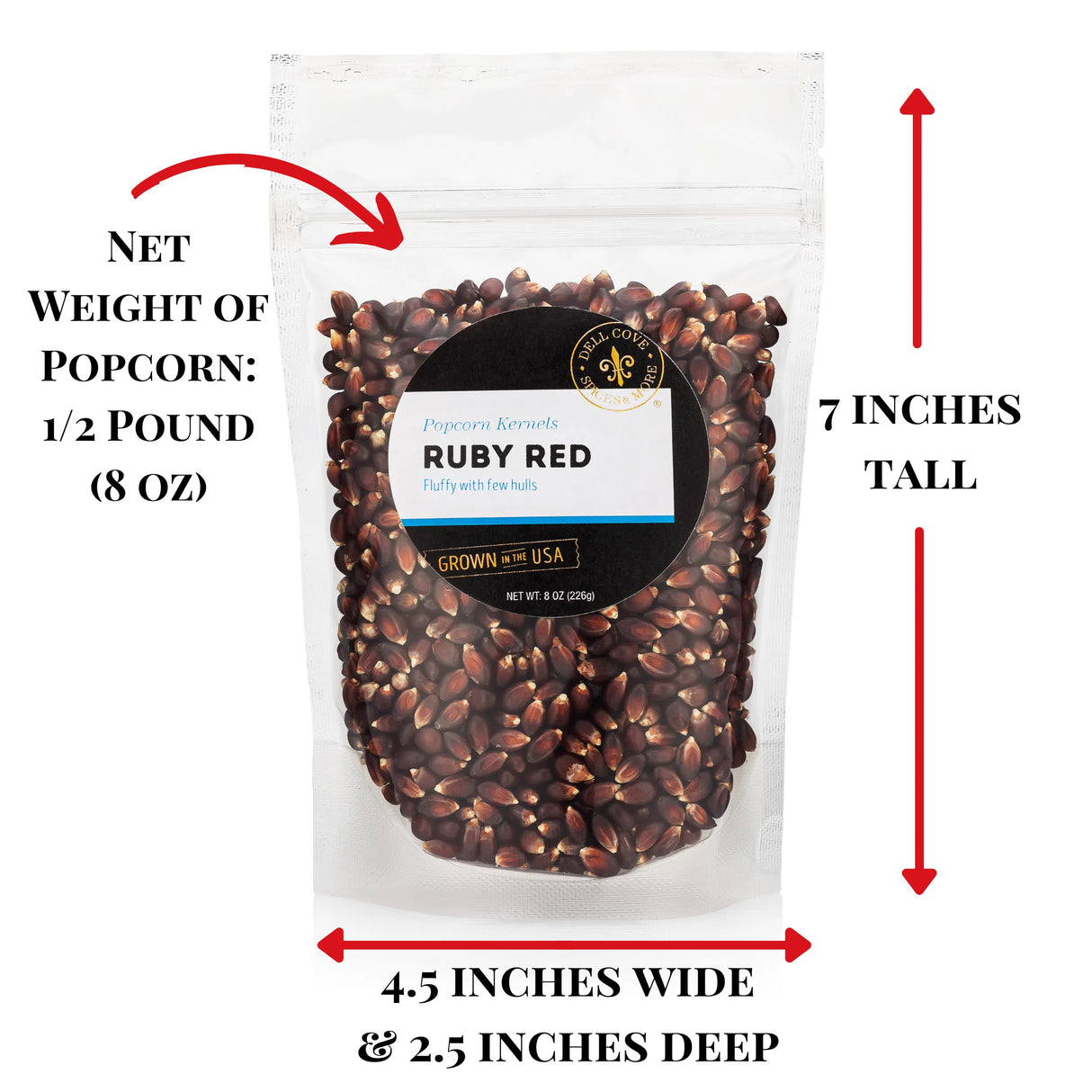 Ruby Red Popcorn Kernels - Hulless Popcorn: 8 Oz. Bag