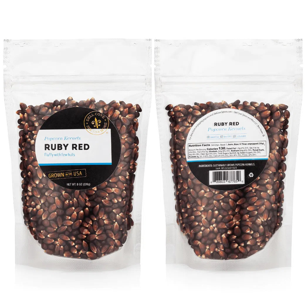 Ruby Red Popcorn Kernels - Hulless Popcorn: 8 Oz. Bag