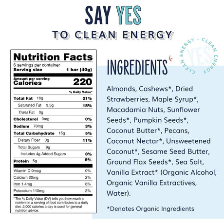 YES Bar® Strawberry Coconut - Gourmet Plant-Based Snack Bar - Individual Bar
